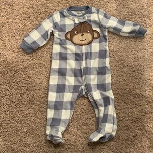 Carter’s footie pajama, monkey, light blue and white, boys, size 6 months